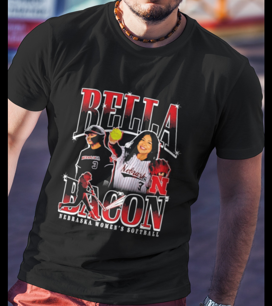 Bella Bacon Nebraska Women's Softball Cornhuskers 90s Bootleg Collage T-Shirt