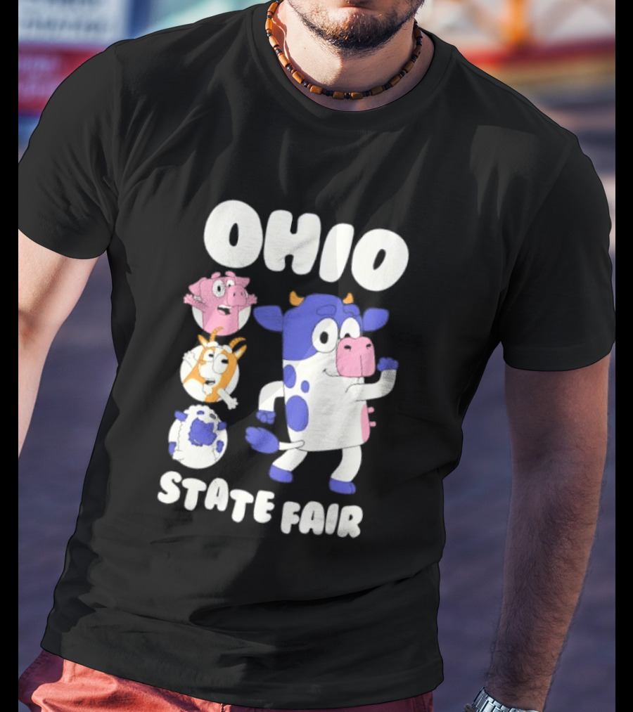 Blue Spotted Cow Pink Pig White Orange Goat Blue Sheep Farm T-Shirt