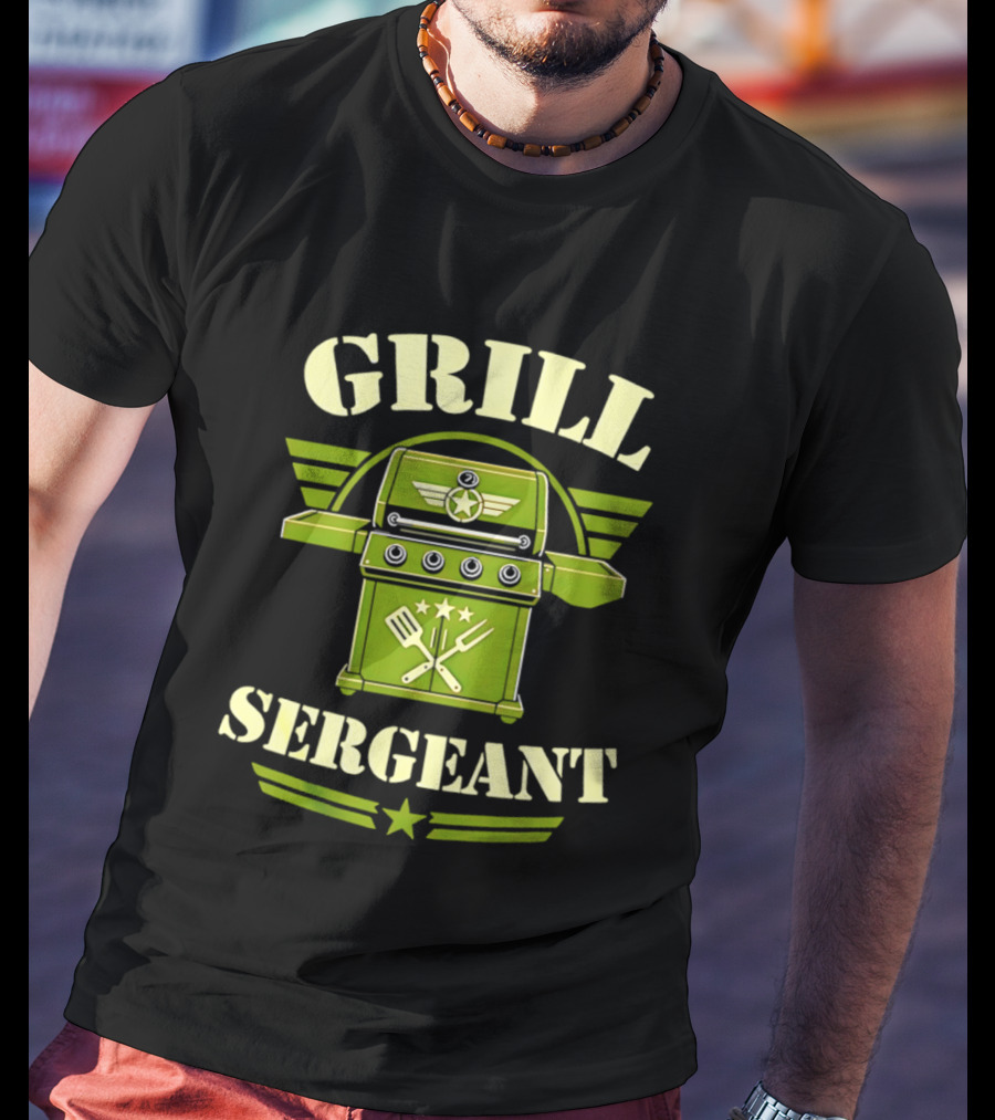 Grill Sergeant Military Style Barbecue Theme With Star Emblem And Utensils T-Shirt