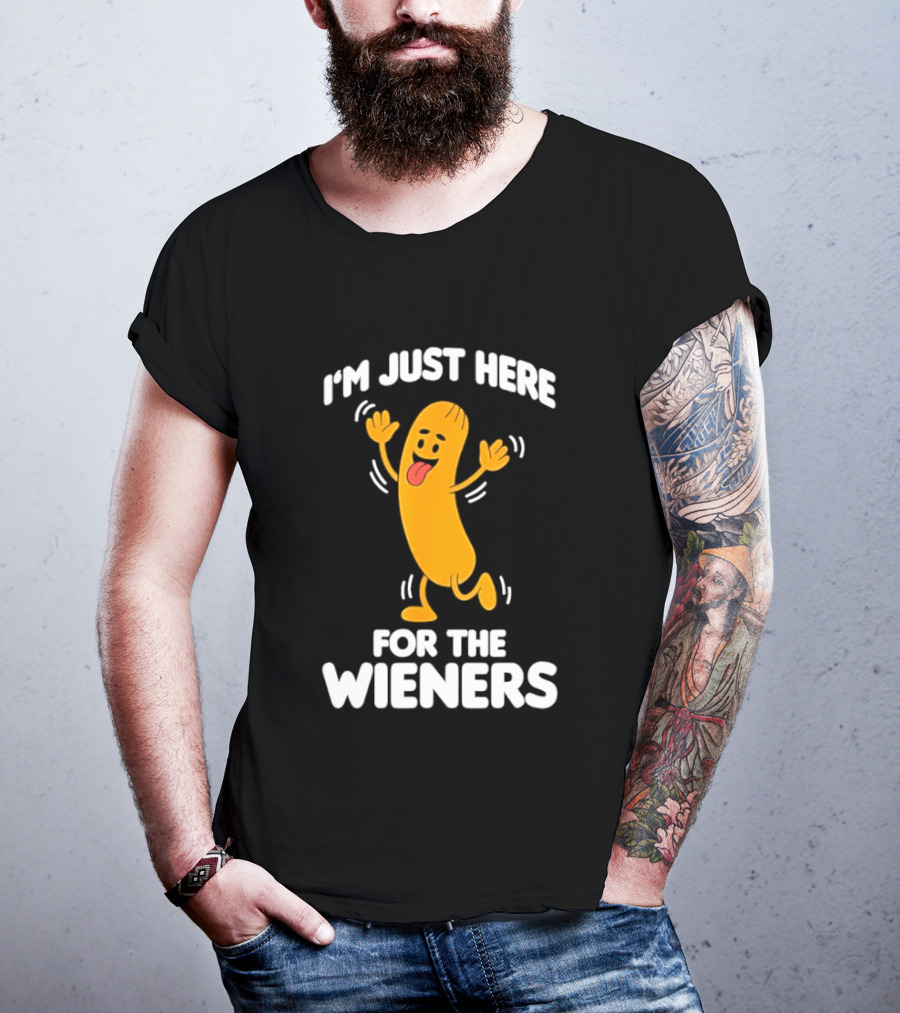Dancing Hot Dog Sausage Food Party I'm Just Here For The Wieners T-Shirt