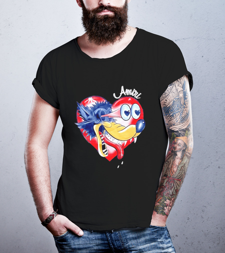 Heart Wolf Amiri Iconic Pop Art Style Fusion T-Shirt