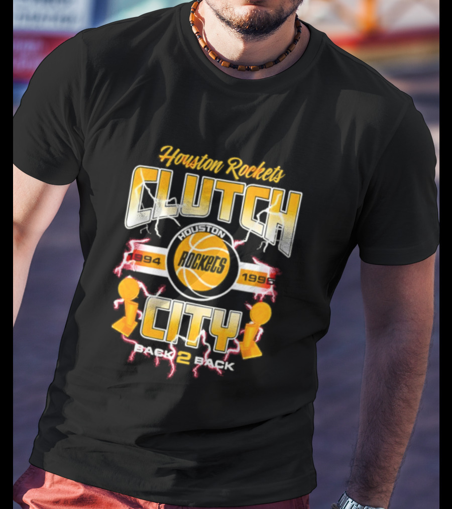 Houston Rockets Clutch City Back 2 Back 1994 1995 Basketball Trophy Champions T-Shirt
