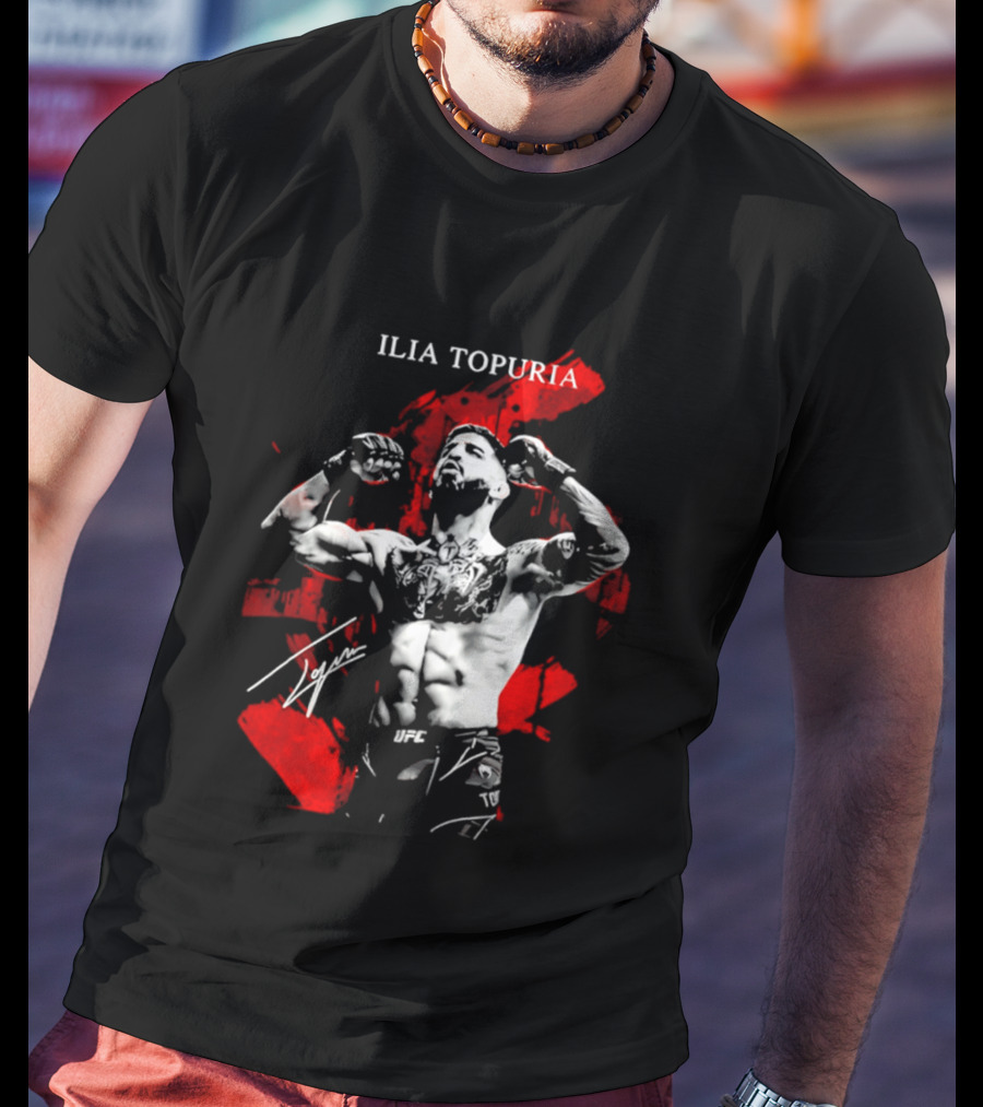 Ilia Topuria UFC Fighter Bold Red Abstract T-Shirt