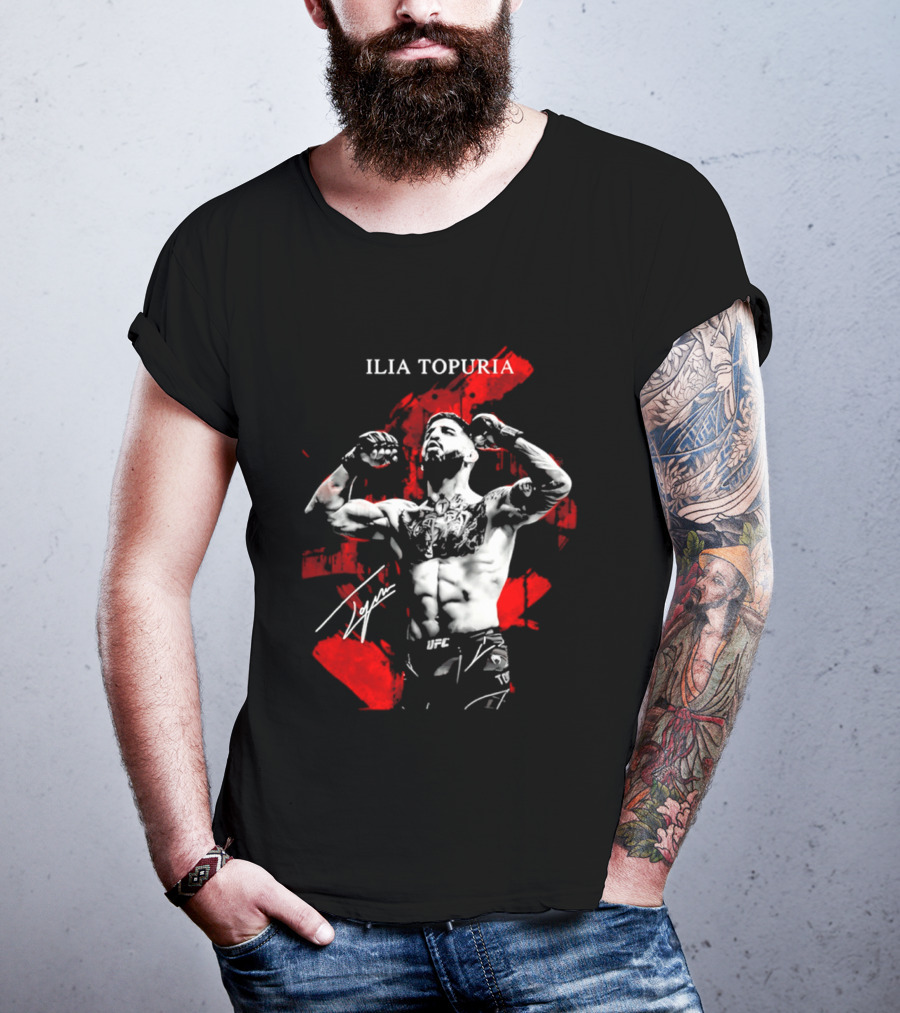 Ilia Topuria UFC Fighter Bold Red Abstract T-Shirt