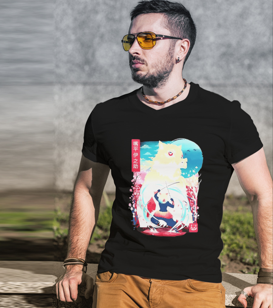 Inosuke Hashibira Boar Head Demon Slayer Anime Cherry Blossom Scene T-Shirt