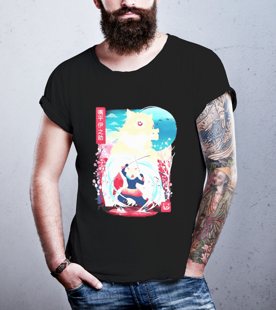 Inosuke Hashibira Boar Head Demon Slayer Anime Cherry Blossom Scene T-Shirt