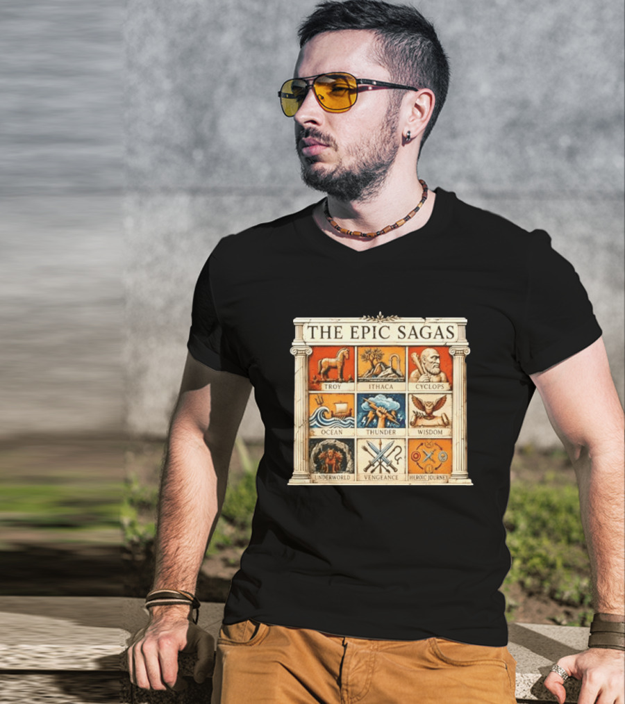 The Epic Sagas Odysseus Trojan War Ocean Thunder Underworld Cyclops Vengeance Heroic Journey T-Shirt