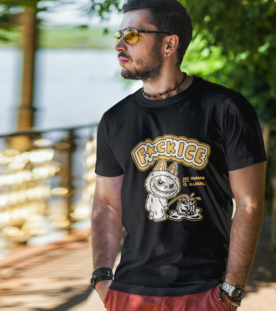 Fck Ice No Human Is Illegal Meme Labubu T-Shirt