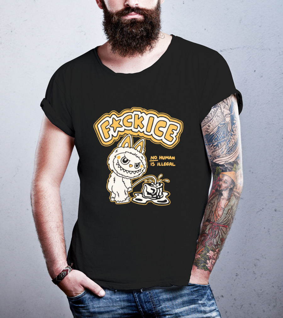 Fck Ice No Human Is Illegal Meme Labubu T-Shirt
