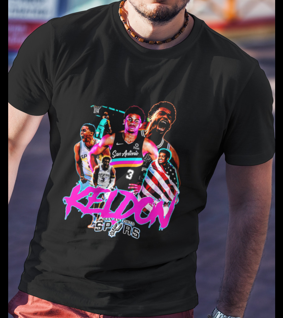 San Antonio Spurs Keldon Johnson Collage Vibrant Basketball Player T-Shirt