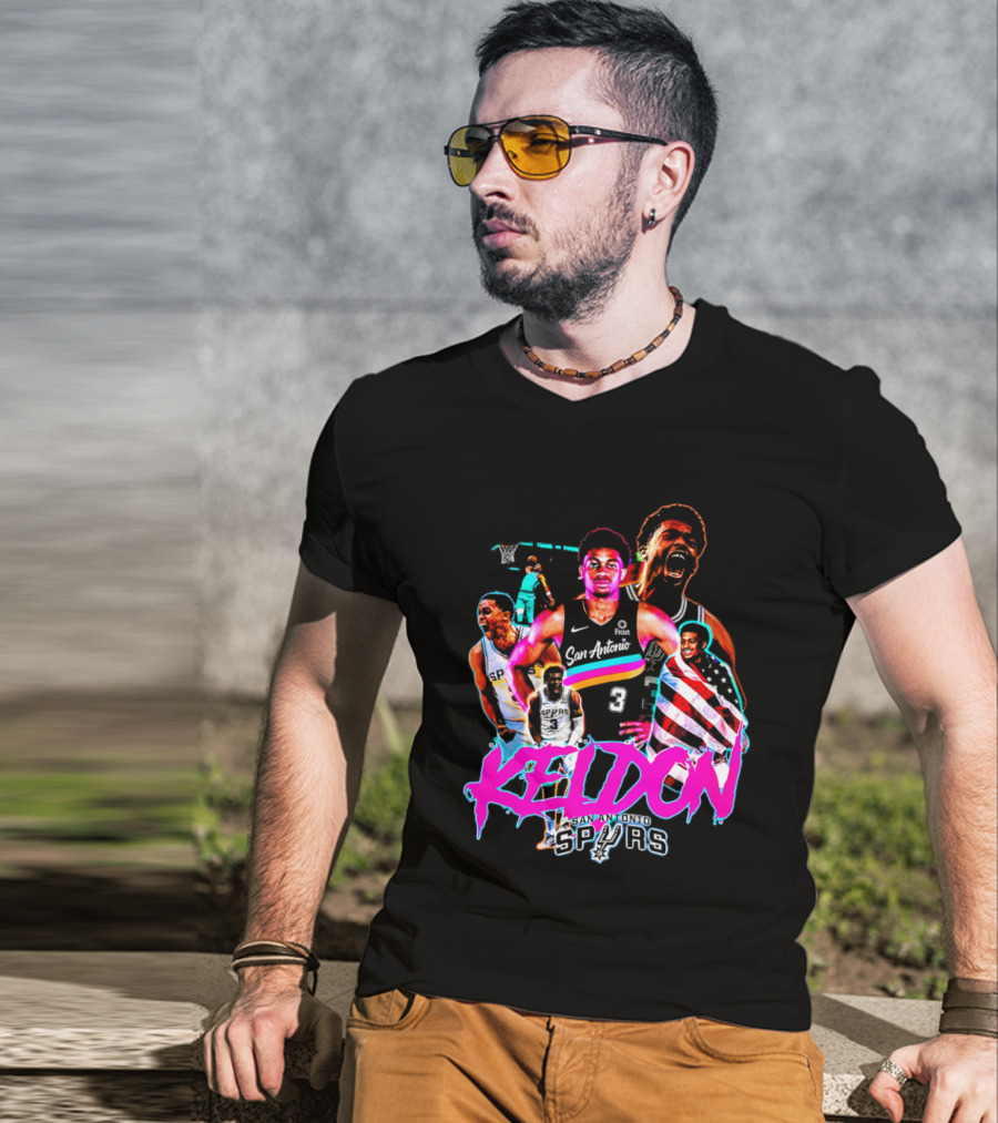 San Antonio Spurs Keldon Johnson Collage Vibrant Basketball Player T-Shirt