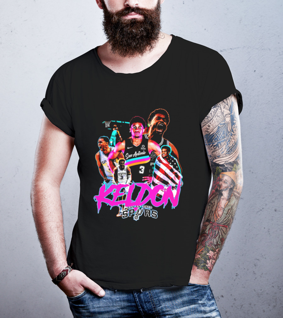 San Antonio Spurs Keldon Johnson Collage Vibrant Basketball Player T-Shirt
