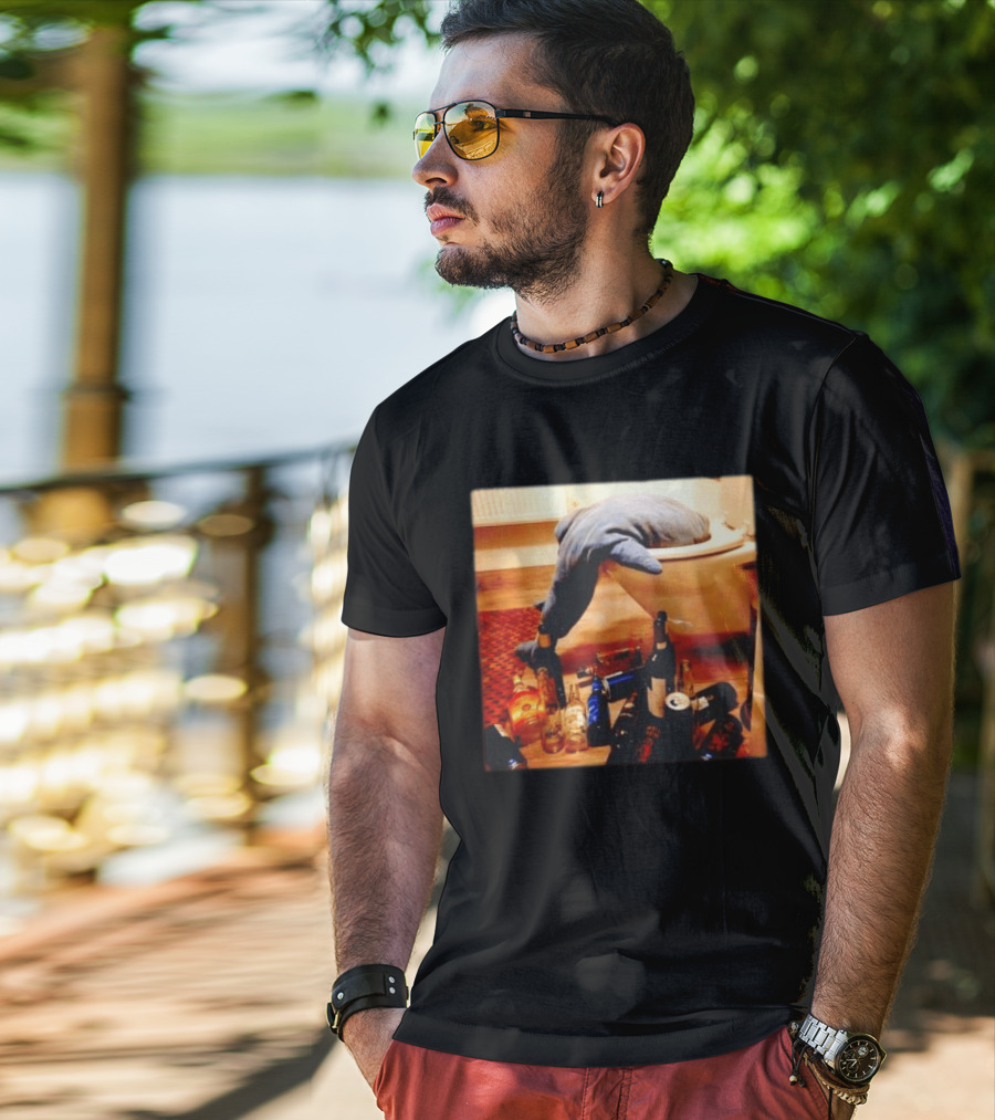 Shark Over Toilet With Alcohol Bottles Party Aftermath T-Shirt