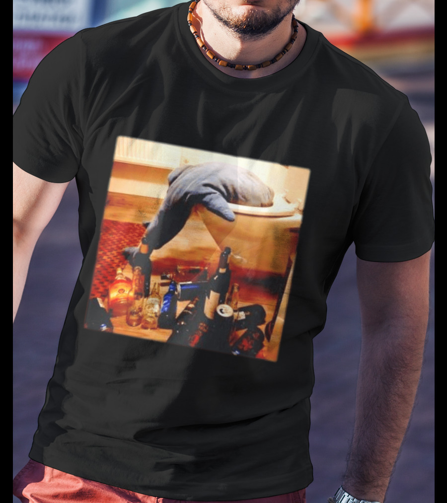 Shark Over Toilet With Alcohol Bottles Party Aftermath T-Shirt
