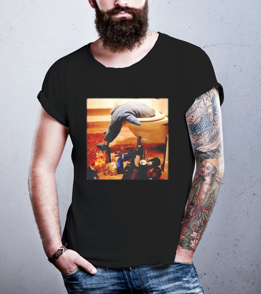 Shark Over Toilet With Alcohol Bottles Party Aftermath T-Shirt