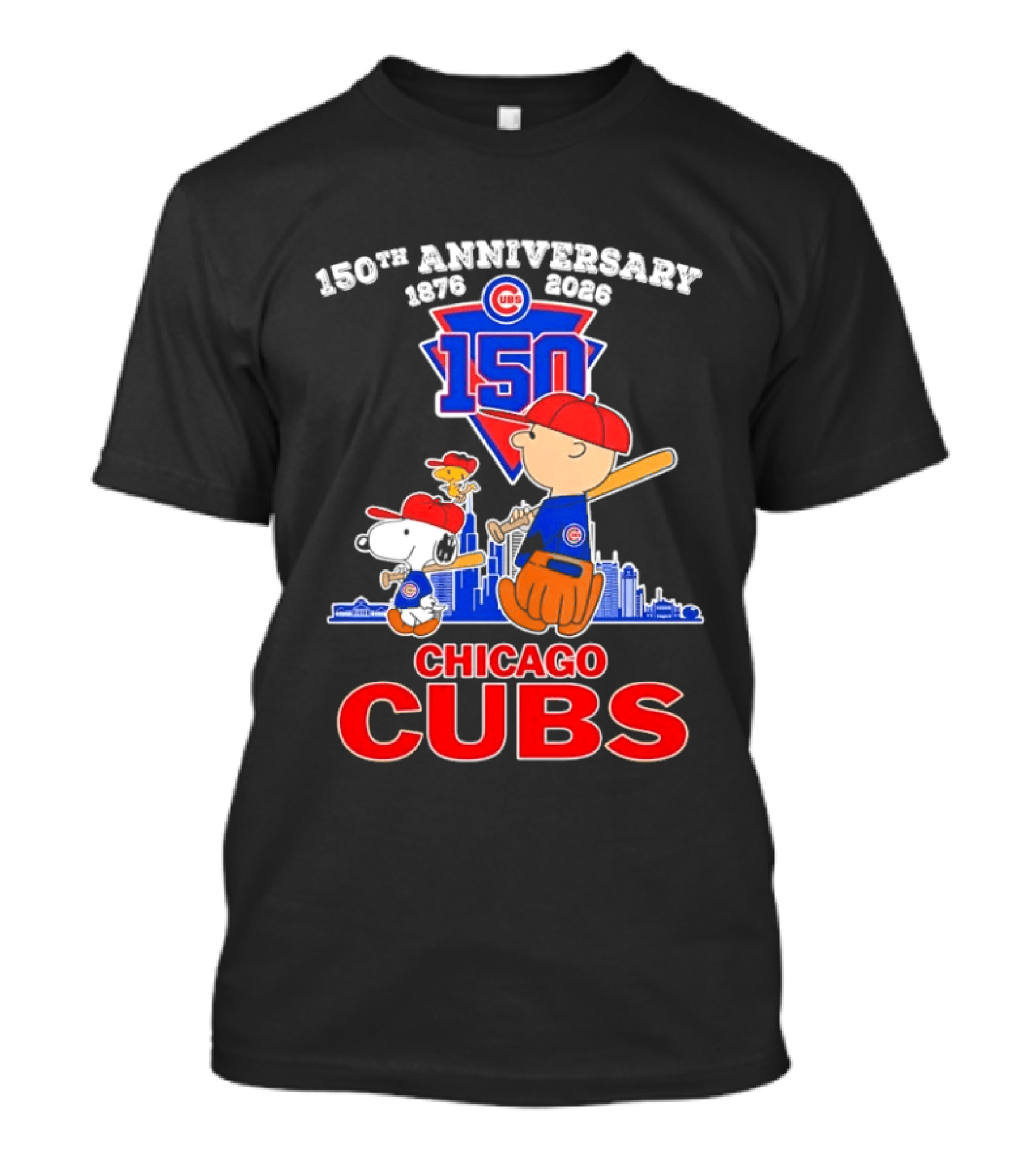 Snoopy Charlie Brown Woodstock Chicago Cubs 150th Anniversary 1876 2026 MLB 150 T-Shirt