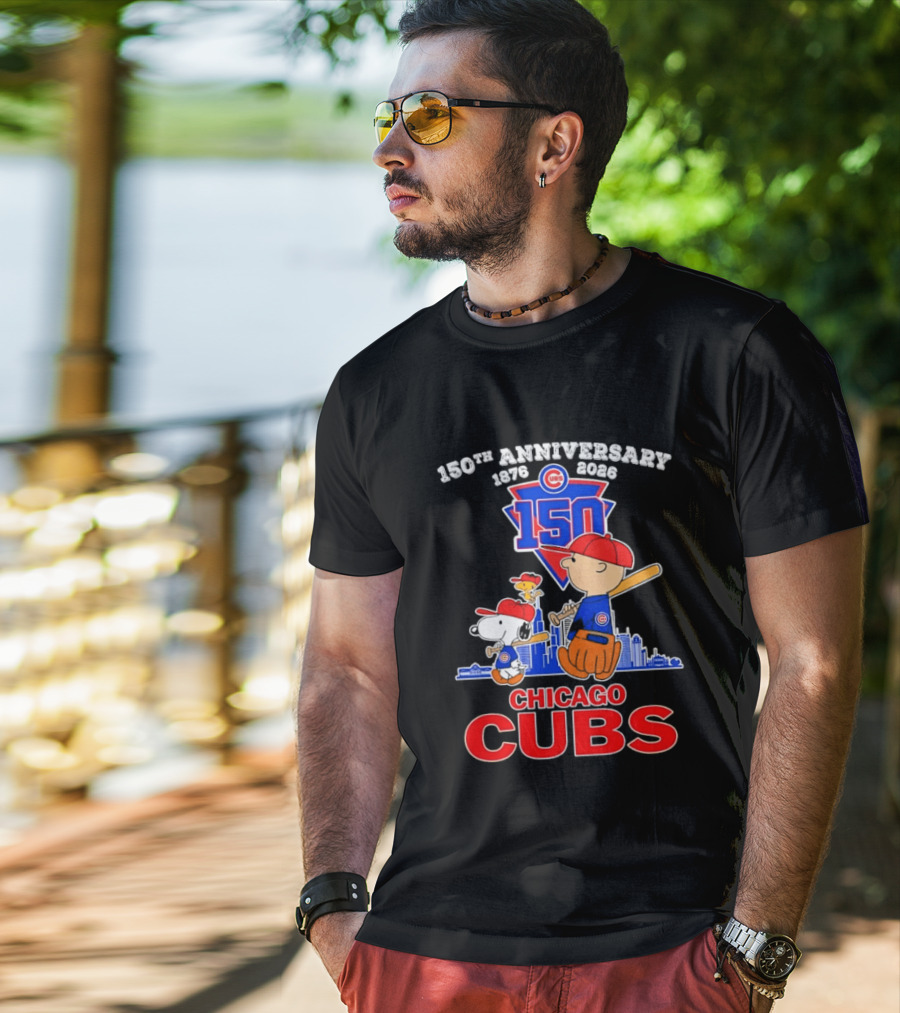 Snoopy Charlie Brown Woodstock Chicago Cubs 150th Anniversary 1876 2026 MLB 150 T-Shirt