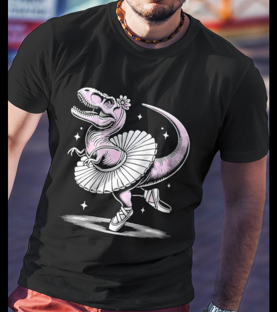 Tyrannosaurus Rex Pink Ballerina Tutu Pointe Shoes Dancing T-Shirt