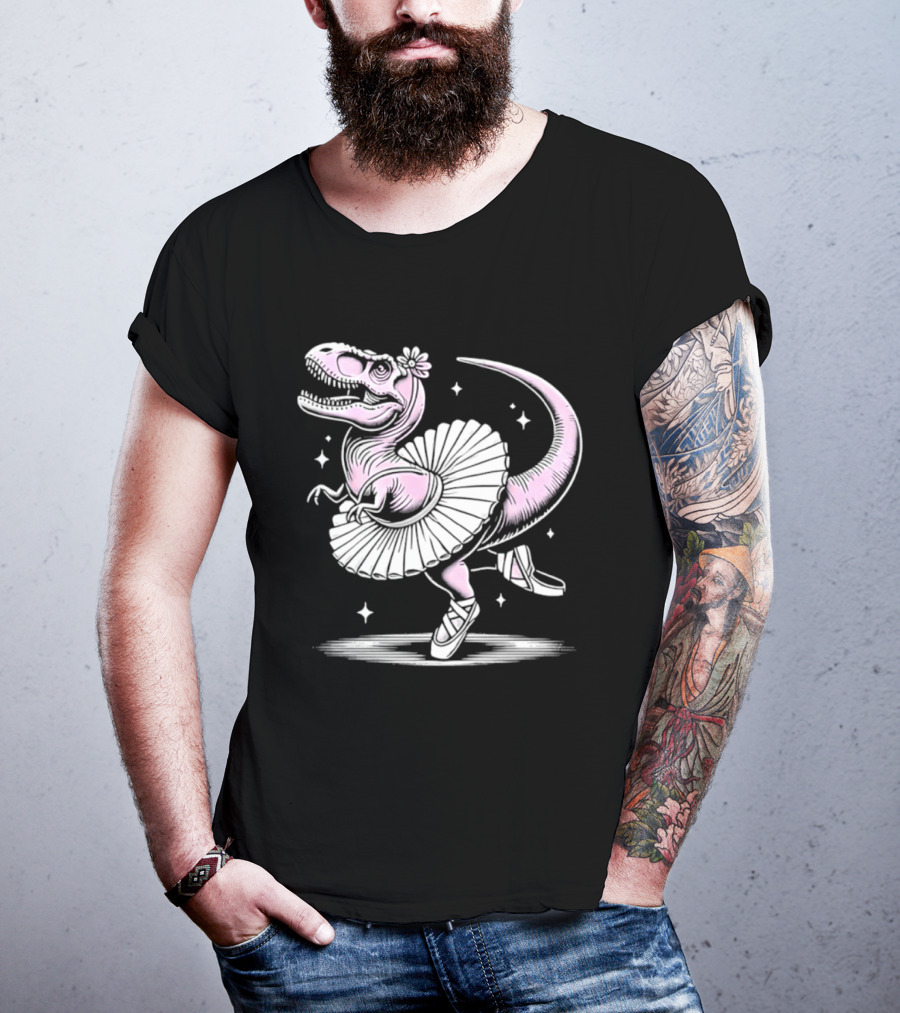 Tyrannosaurus Rex Pink Ballerina Tutu Pointe Shoes Dancing T-Shirt