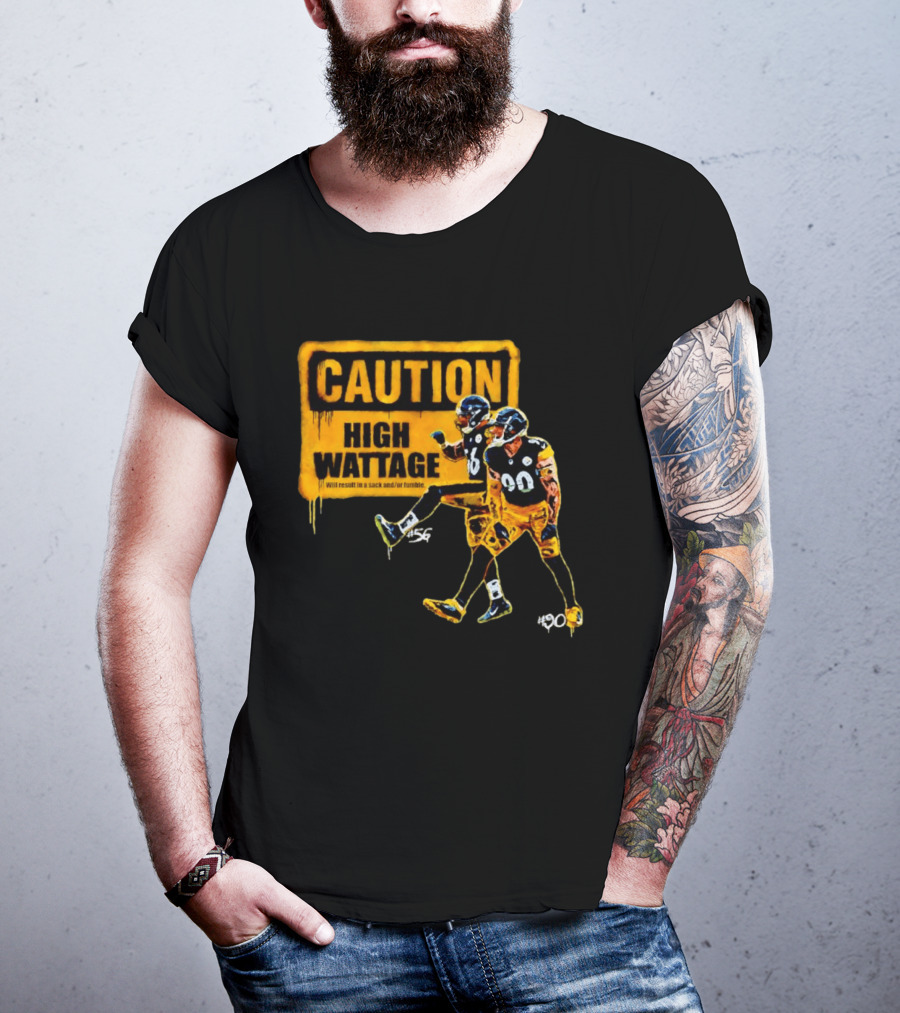 Caution High Wattage Alex Highsmith TJ Watt Pittsburgh Steelers Sack T-Shirt