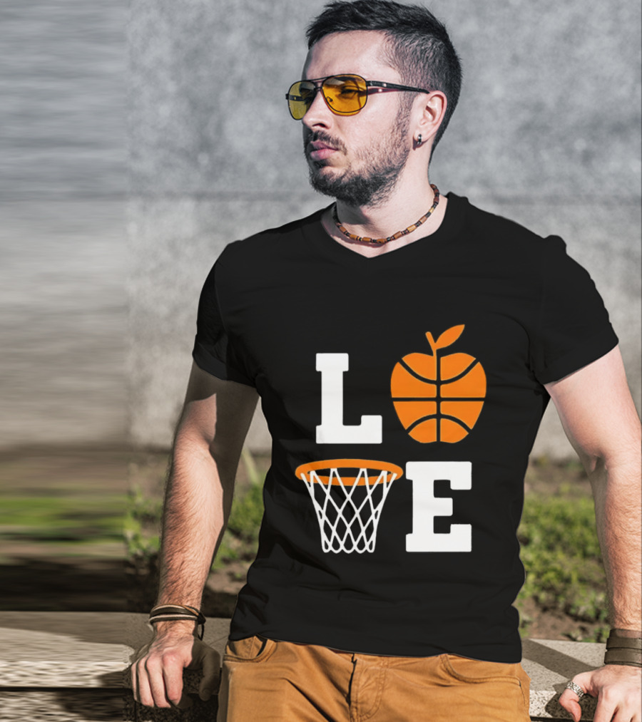 Love Apple Basketball Net Coach Teacher Player School Court Gameday T-Shirt