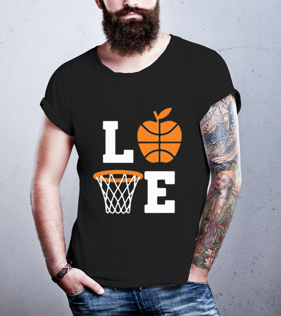 Love Apple Basketball Net Coach Teacher Player School Court Gameday T-Shirt
