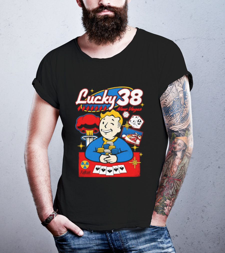 Lucky 38 New Vegas Vault Boy Poker Explosion T-Shirt