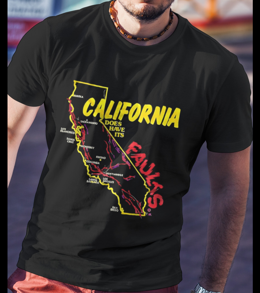 California State Map Geological Fault Lines San Francisco Los Angeles Faults T-Shirt