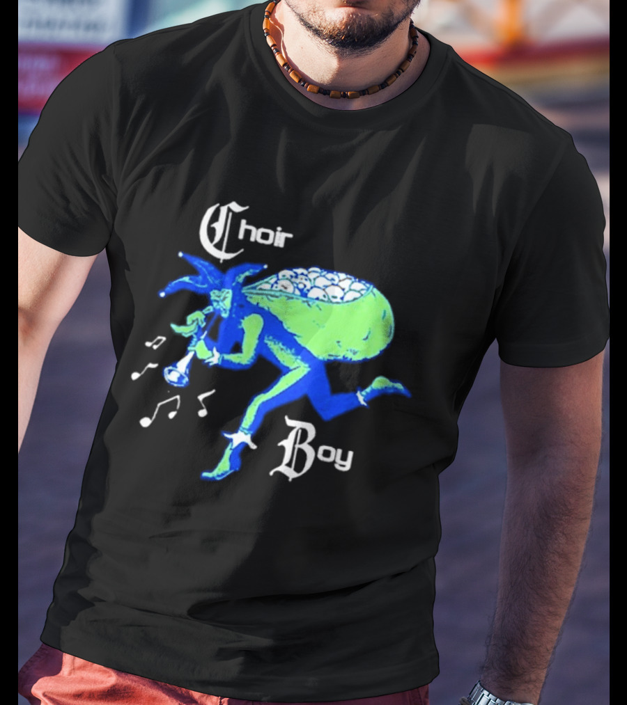 Choir Boy Running Jester With Bag Of Bones And Musical Notes T-Shirt