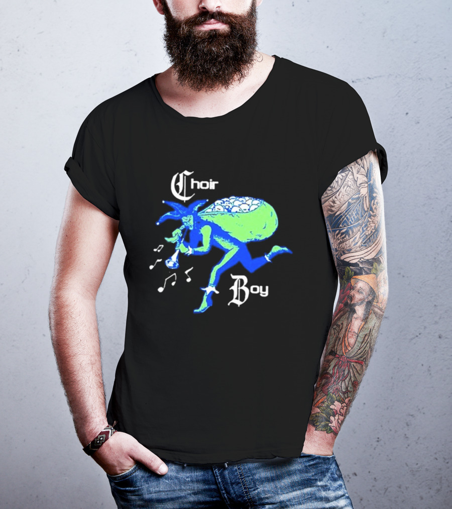 Choir Boy Running Jester With Bag Of Bones And Musical Notes T-Shirt