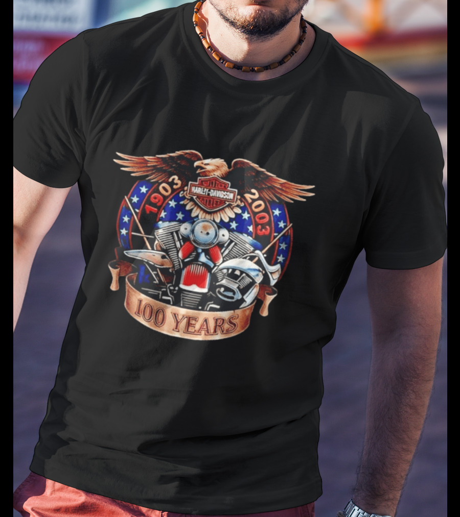 Harley Davidson 1903 2003 100 Years Eagle Engine Stars T-Shirt