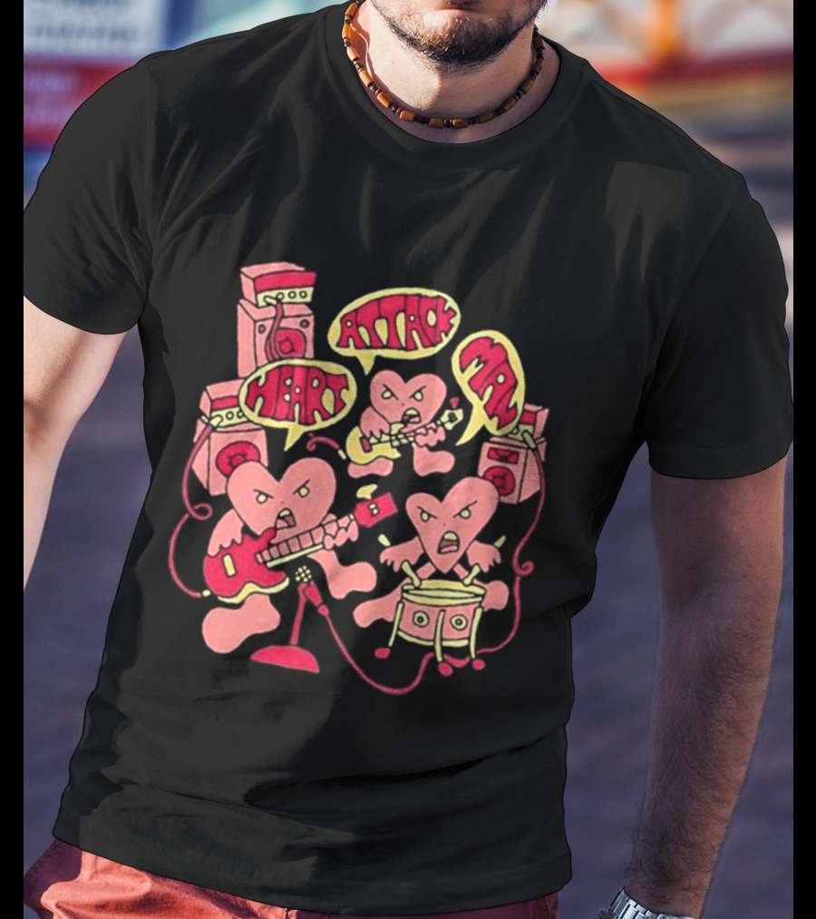 Heart Attack Man Band Of Hearts Playful Cartoon Musicians T-Shirt