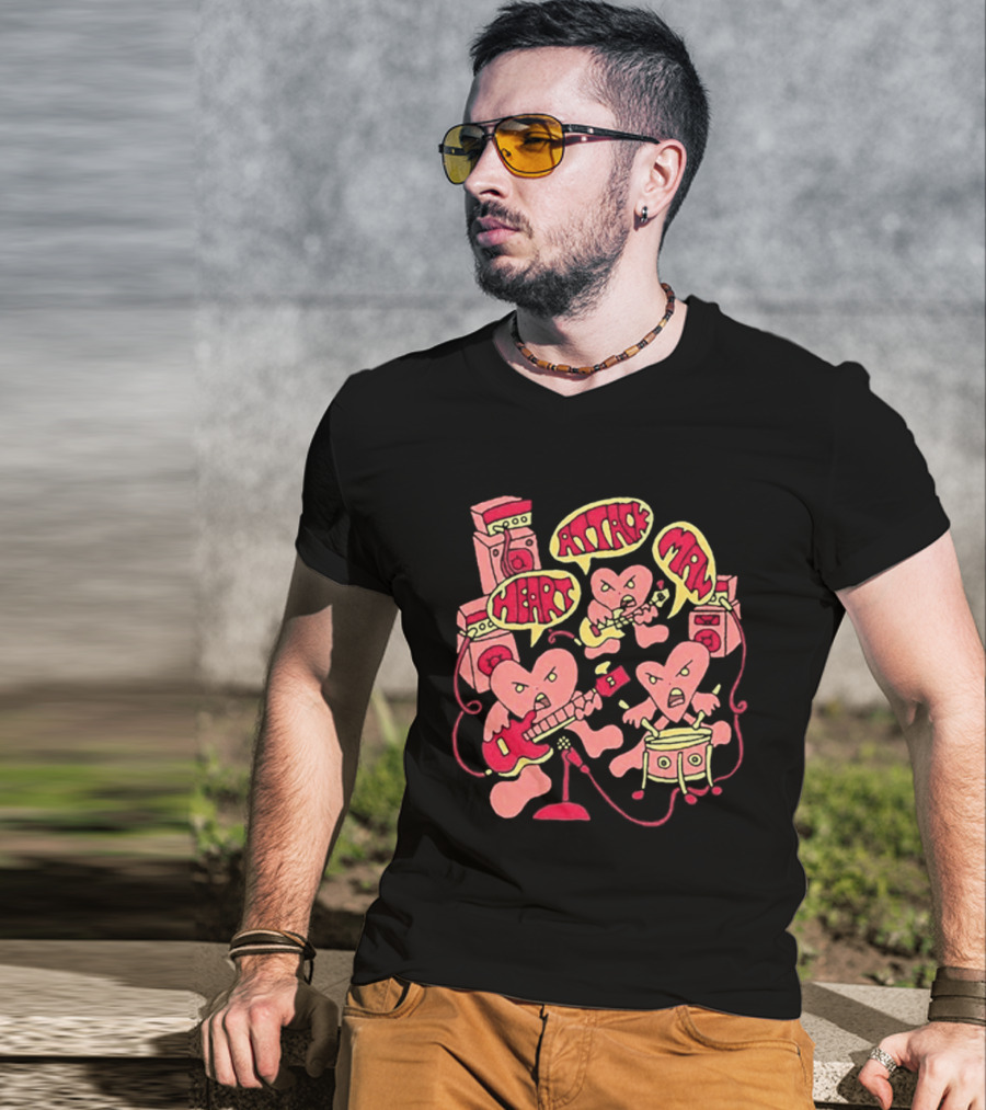 Heart Attack Man Band Of Hearts Playful Cartoon Musicians T-Shirt