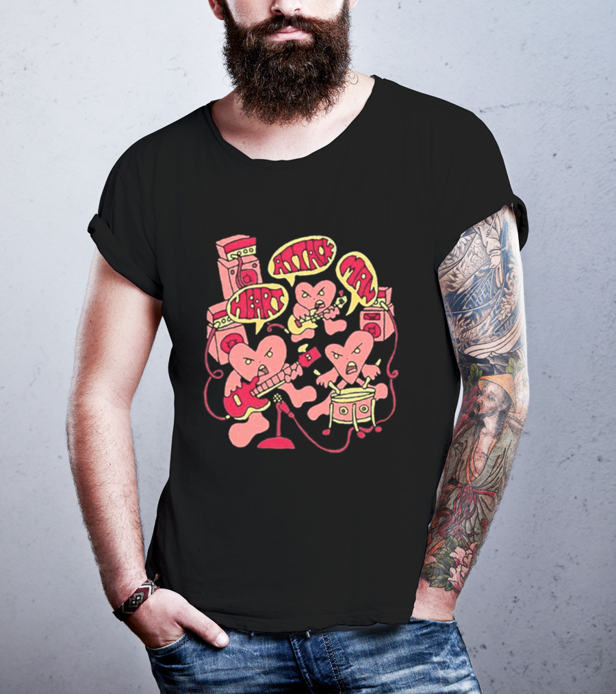 Heart Attack Man Band Of Hearts Playful Cartoon Musicians T-Shirt