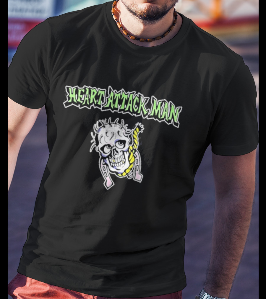 Heart Attack Man Skull Noose Pale Green Text Yellow Rope T-Shirt
