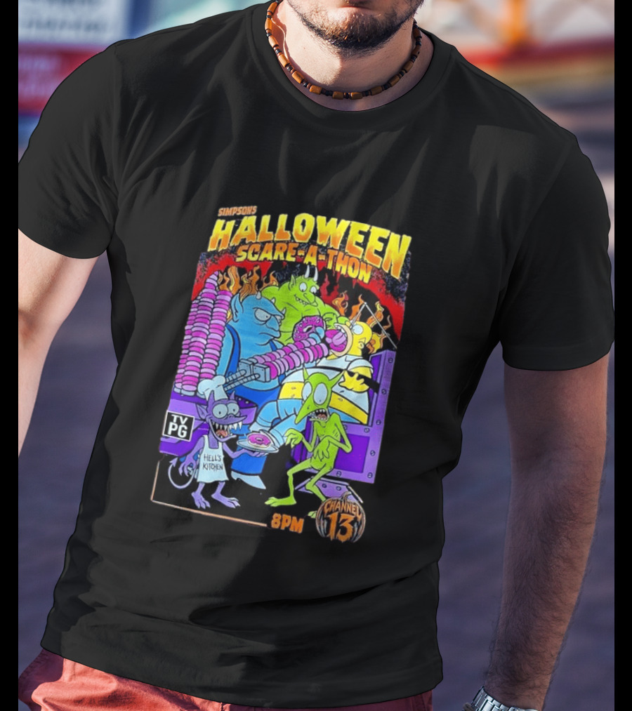 Simpsons Halloween Scare A Thon TV PG 8PM Channel 13 Hell's Kitchen Monsters And Aliens T-Shirt
