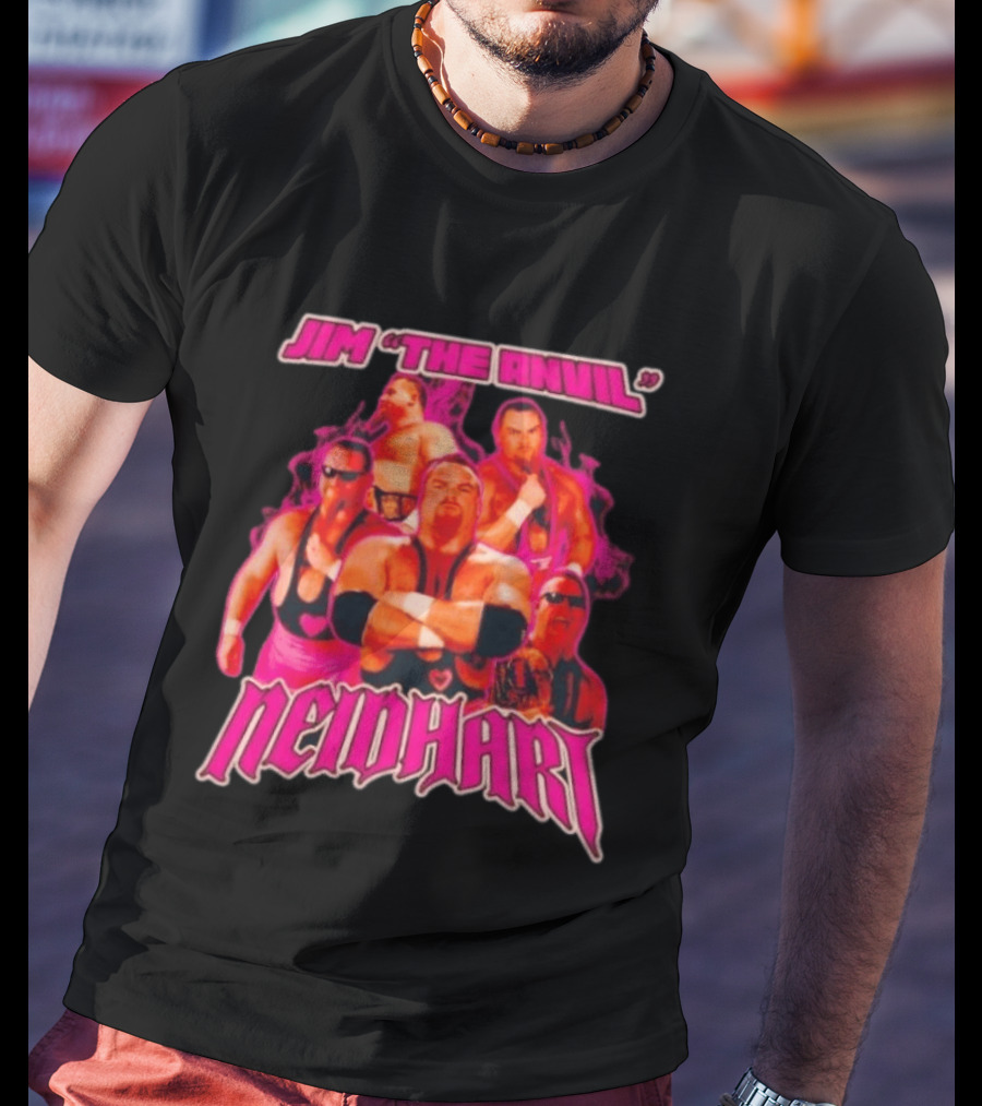 Jim Neidhart The Anvil Wrestler Pink Collage Neidhart T-Shirt
