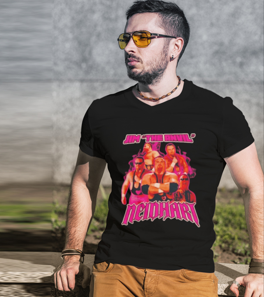 Jim Neidhart The Anvil Wrestler Pink Collage Neidhart T-Shirt