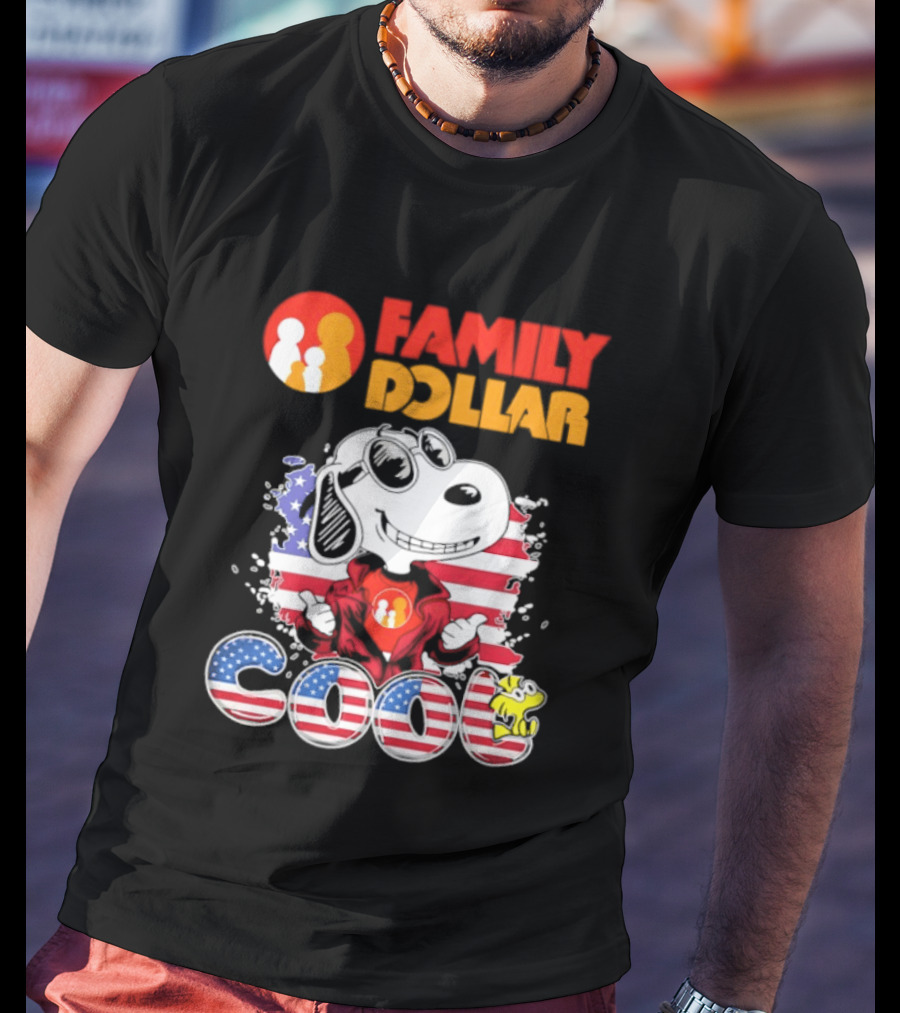 Family Dollar Snoopy I Love Cool Woodstock American Flag T-Shirt