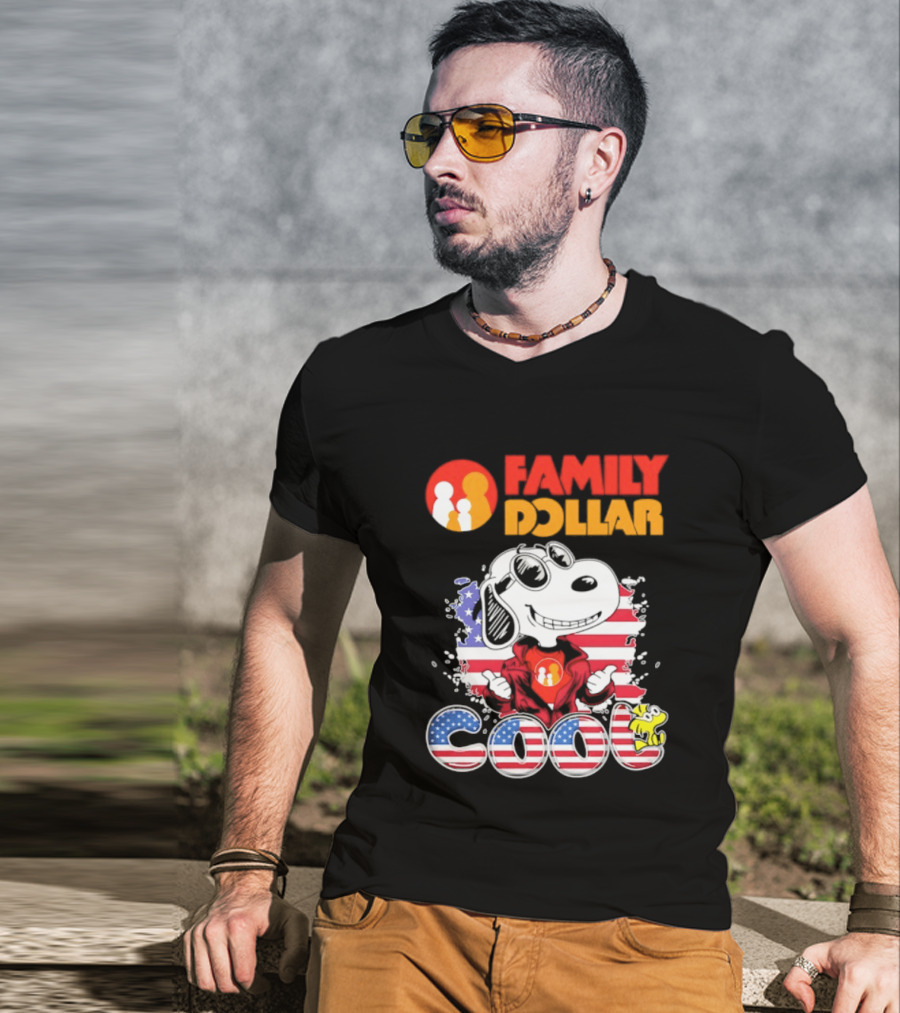 Family Dollar Snoopy I Love Cool Woodstock American Flag T-Shirt