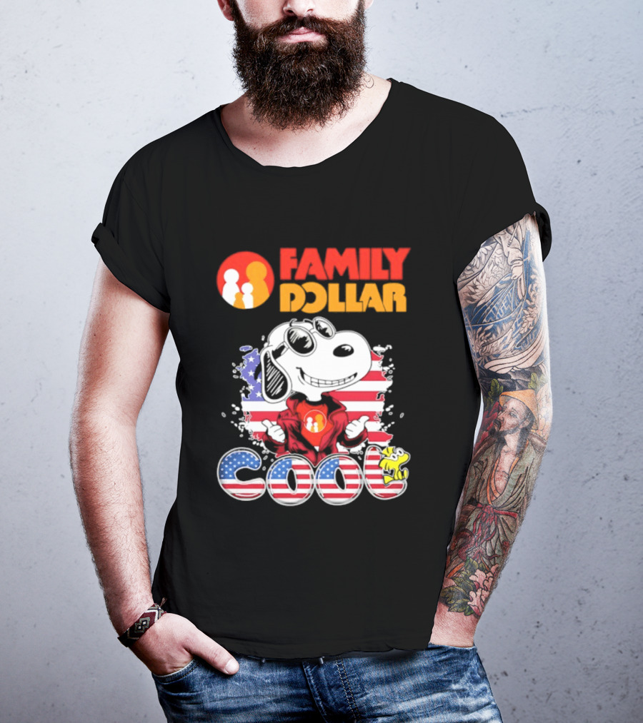 Family Dollar Snoopy I Love Cool Woodstock American Flag T-Shirt