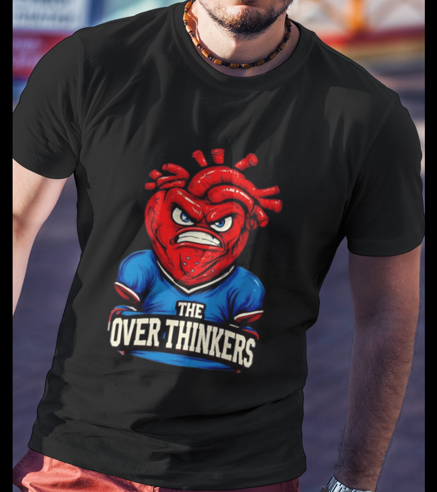 The Overthinkers Varsity Angry Heart Bold Red Blue T-Shirt