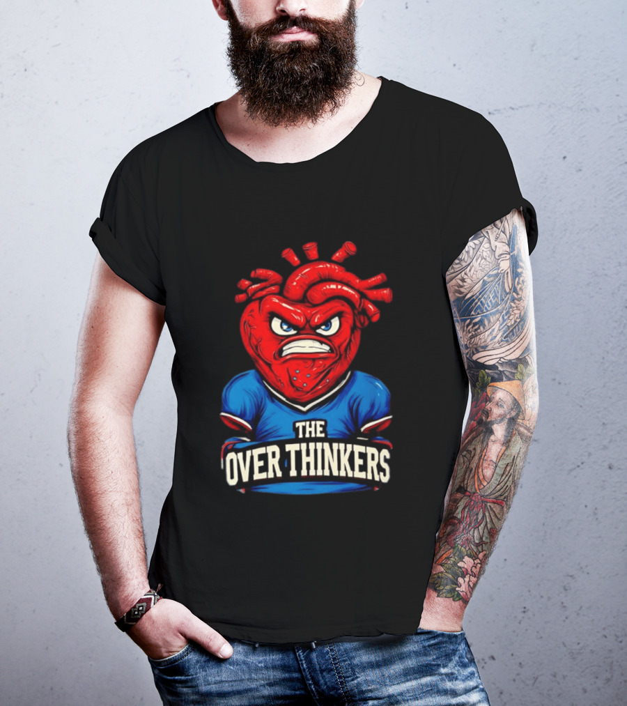 The Overthinkers Varsity Angry Heart Bold Red Blue T-Shirt