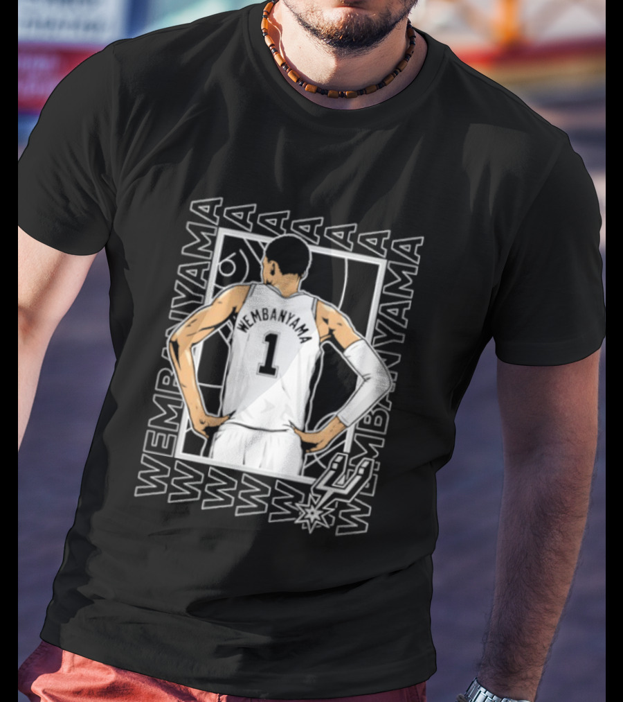 Wembanyama Spurs Number 1 Pose San Antonio Repeated Name T-Shirt