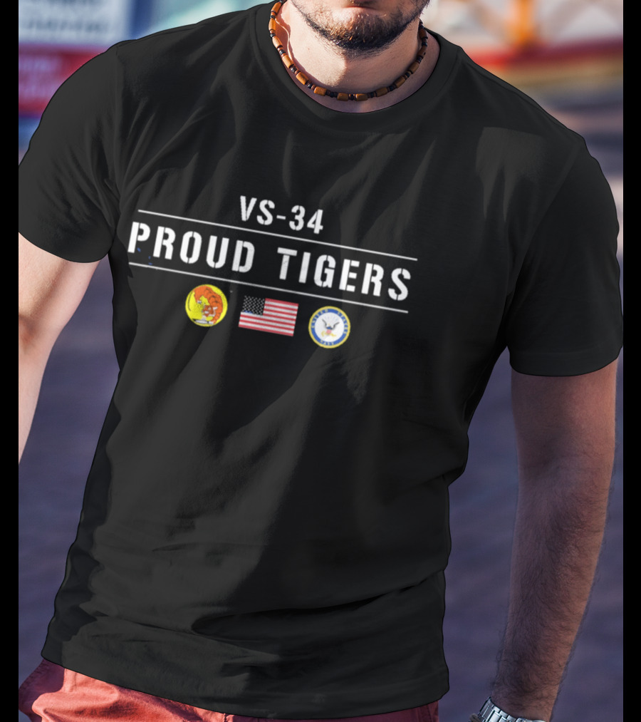VS 34 Proud Tigers US Navy Squadron Emblems And American Flag T-Shirt