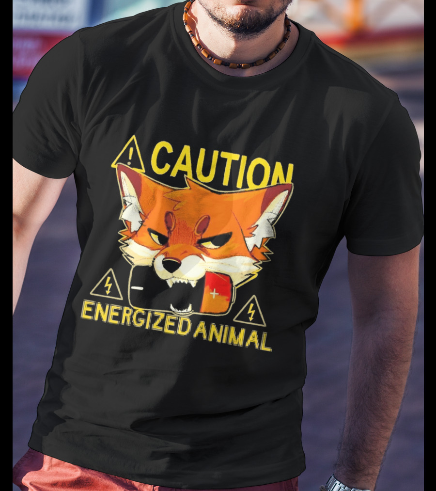 Caution Energized Animal Fox Battery Warning T-Shirt