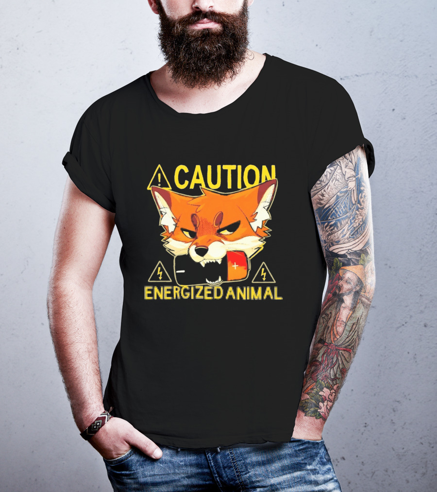 Caution Energized Animal Fox Battery Warning T-Shirt
