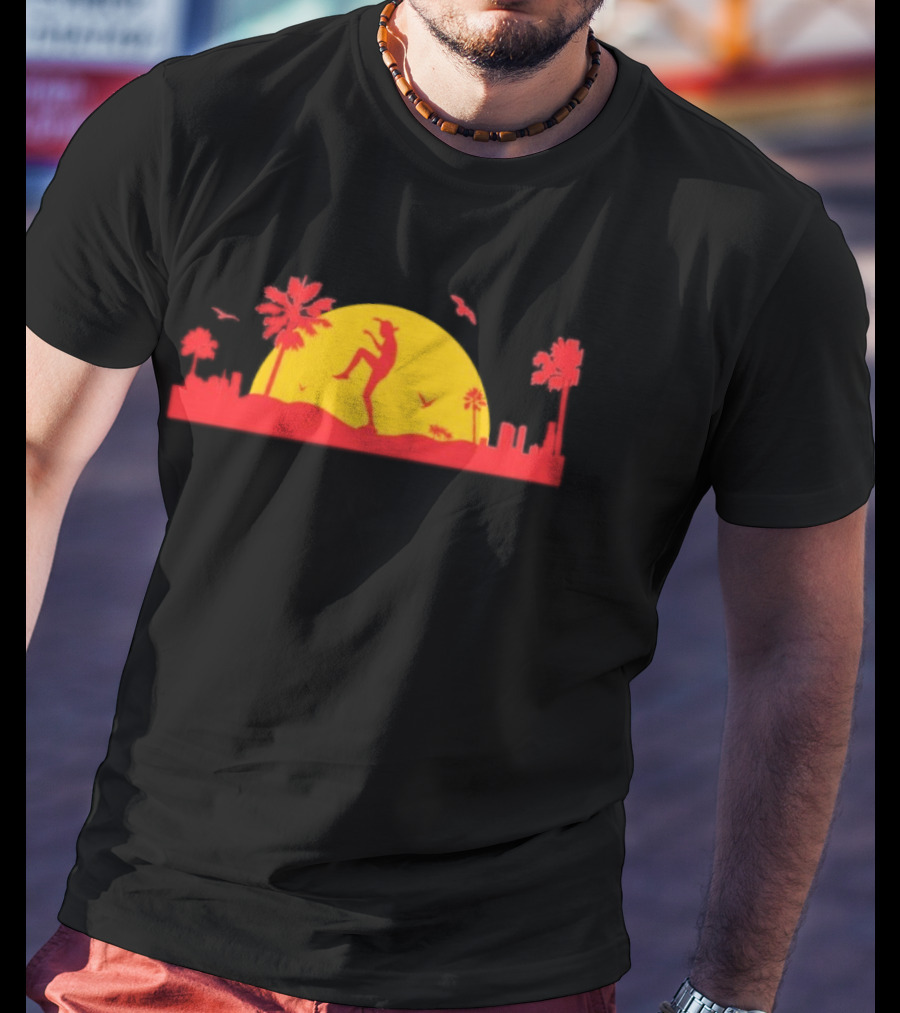Cobra Kai Crane Kick Sunset Scene With Palm Trees And Birds T-Shirt