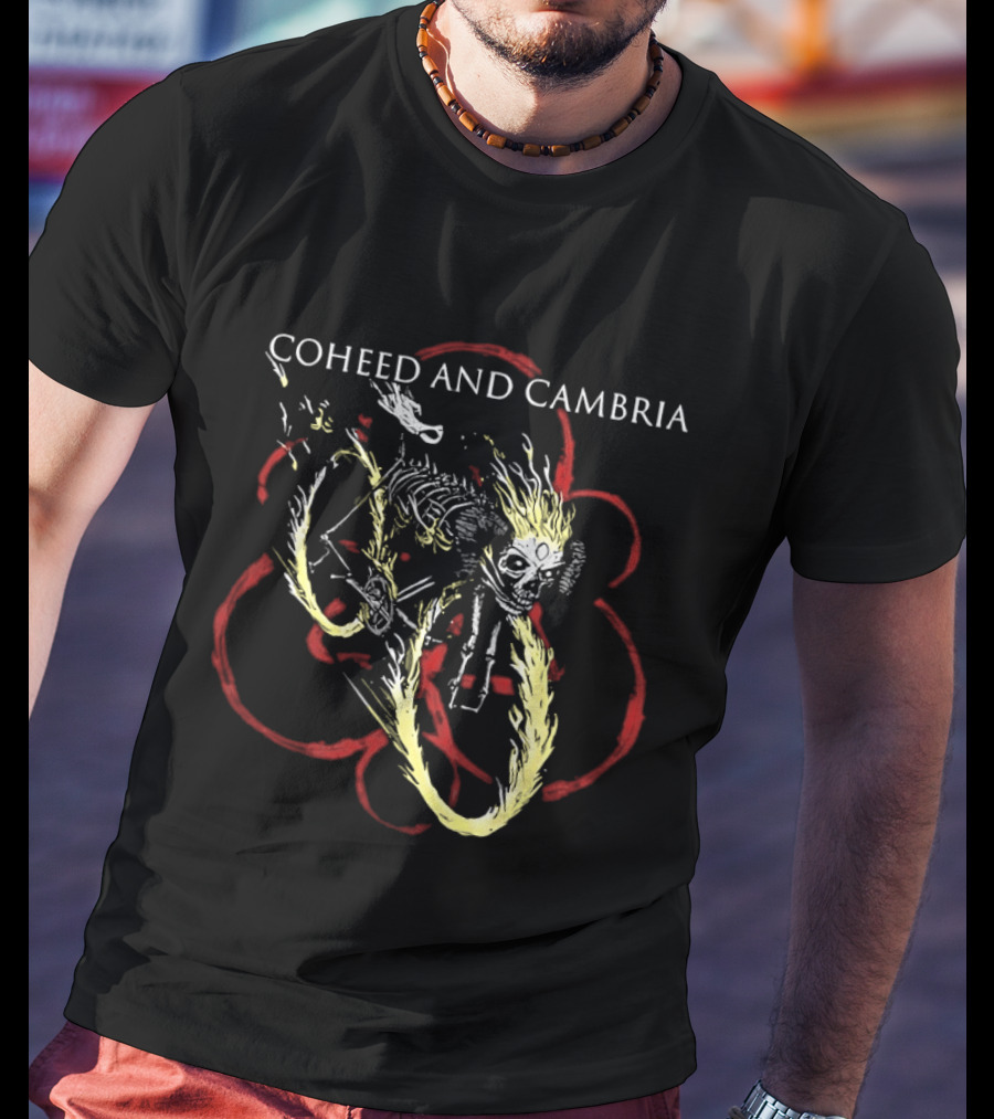 Coheed And Cambria Skeleton With Flame Hair Red Circle T-Shirt
