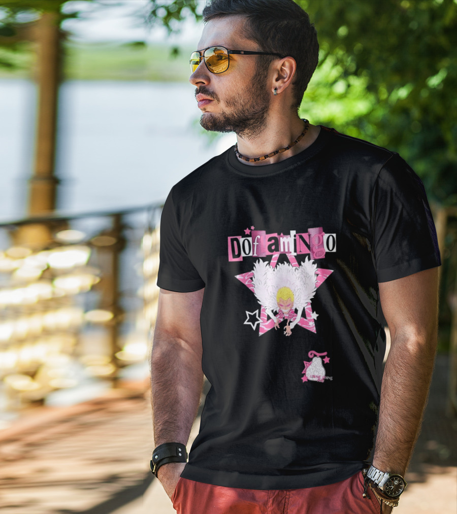 Doflamingo One Piece Pink Star Feathered Cape Anime T-Shirt